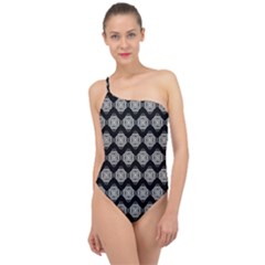Abstract Knot Geometric Tile Pattern Classic One Shoulder Swimsuit by GardenOfOphir