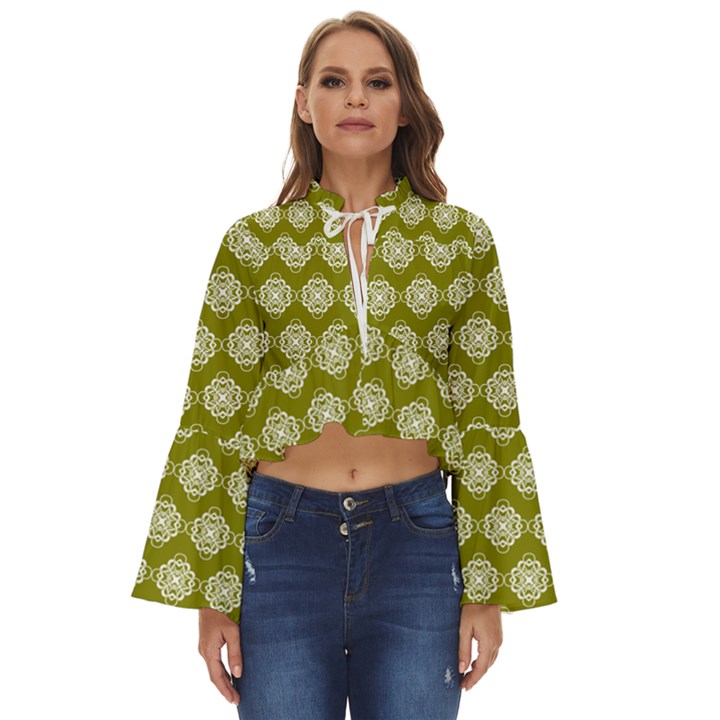 Abstract Knot Geometric Tile Pattern Boho Long Bell Sleeve Top