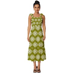 Abstract Knot Geometric Tile Pattern Tie-strap Tiered Midi Chiffon Dress by GardenOfOphir