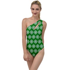 Abstract Knot Geometric Tile Pattern To One Side Swimsuit by GardenOfOphir