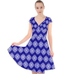Abstract Knot Geometric Tile Pattern Cap Sleeve Front Wrap Midi Dress by GardenOfOphir