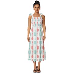 Spatula Spoon Pattern Tie-strap Tiered Midi Chiffon Dress by GardenOfOphir