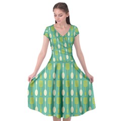 Spatula Spoon Pattern Cap Sleeve Wrap Front Dress by GardenOfOphir
