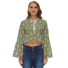 Spatula Spoon Pattern Boho Long Bell Sleeve Top