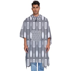 Gray And White Kitchen Utensils Pattern Men s Hooded Rain Ponchos by GardenOfOphir