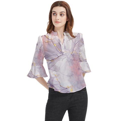 Liquid Marble Loose Horn Sleeve Chiffon Blouse by BlackRoseStore