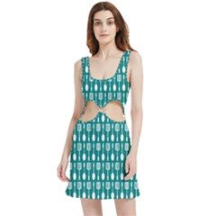 Teal And White Spatula Spoon Pattern Velour Cutout Dress by GardenOfOphir