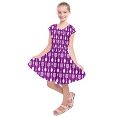 Magenta Spatula Spoon Pattern Kids  Short Sleeve Dress by GardenOfOphir