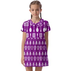Magenta Spatula Spoon Pattern Kids  Asymmetric Collar Dress by GardenOfOphir