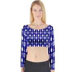 Indigo Spatula Spoon Pattern Long Sleeve Crop Top by GardenOfOphir