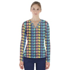 Colorful Leaf Pattern V-neck Long Sleeve Top