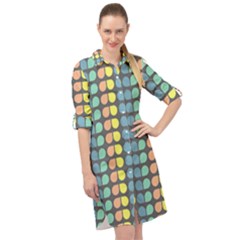 Colorful Leaf Pattern Long Sleeve Mini Shirt Dress by GardenOfOphir