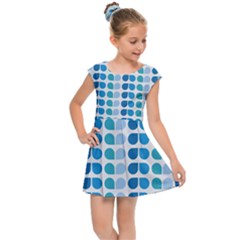 Blue Green Leaf Pattern Kids  Cap Sleeve Dress by GardenOfOphir