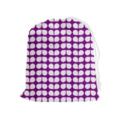 Purple And White Leaf Pattern Drawstring Pouch (xl) by GardenOfOphir