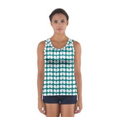 Teal And White Leaf Pattern Sport Tank Top  by GardenOfOphir