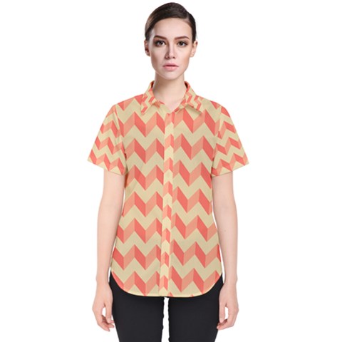 Modern Retro Chevron Patchwork Pattern Women s Short Sleeve Shirt by GardenOfOphir