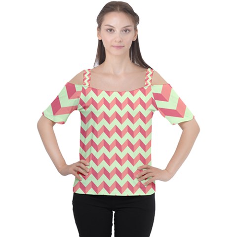 Modern Retro Chevron Patchwork Pattern Cutout Shoulder Tee by GardenOfOphir