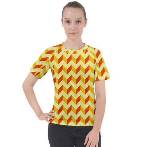 Modern Retro Chevron Patchwork Pattern Women s Sport Raglan Tee by GardenOfOphir