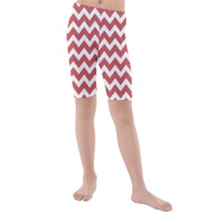 Coral Chevron Pattern Gifts Kids  Mid Length Swim Shorts by GardenOfOphir