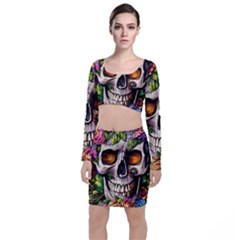 Gothic Skull With Flowers - Cute And Creepy Top And Skirt Sets by GardenOfOphir