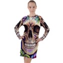 Retro Gothic Skull With Flowers - Cute And Creepy Long Sleeve Hoodie Dress View1