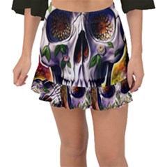 Cute Sugar Skull With Flowers - Day Of The Dead Fishtail Mini Chiffon Skirt by GardenOfOphir