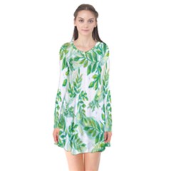 Leaves-37 Long Sleeve V-neck Flare Dress by nateshop