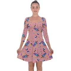 Rocket-ships Quarter Sleeve Skater Dress by nateshop