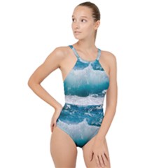 Waves High Neck One Piece Swimsuit by nateshop