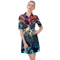 Ai Generated Motherboard City Technology Tech Cpu Belted Shirt Dress by Jancukart