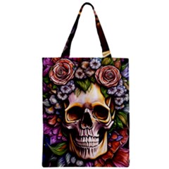 Death Skull Floral Zipper Classic Tote Bag