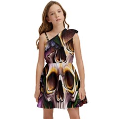 Death Skull Floral Kids  One Shoulder Party Dress by GardenOfOphir