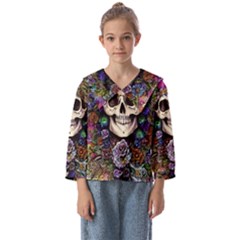 Dead Cute Skull Floral Kids  Sailor Shirt by GardenOfOphir