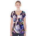 Gothic Cute Skull Floral Short Sleeve Front Detail Top View1