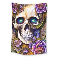 Gothic Cute Skull Floral Large Tapestry by GardenOfOphir