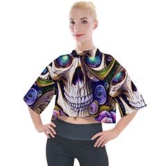 Gothic Cute Skull Floral Mock Neck Tee by GardenOfOphir