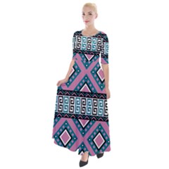 Pink Pattern Design Vintage Half Sleeves Maxi Dress