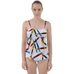 Crayons Color Pencils Stationary Twist Front Tankini Set by Ravend