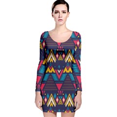 Pattern Colorful Aztec Long Sleeve Velvet Bodycon Dress by Ravend