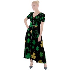 Clovers Flowers Clover Pat Button Up Short Sleeve Maxi Dress