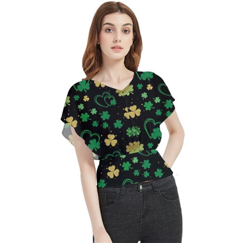 Clovers Flowers Clover Pat Butterfly Chiffon Blouse by Ravend