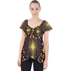 Mushroom Fungus Gold Psychedelic Lace Front Dolly Top by Ravend