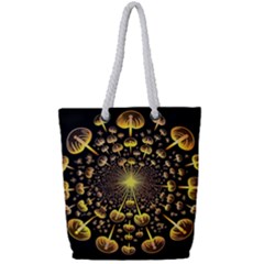 Mushroom Fungus Gold Psychedelic Full Print Rope Handle Tote (small)