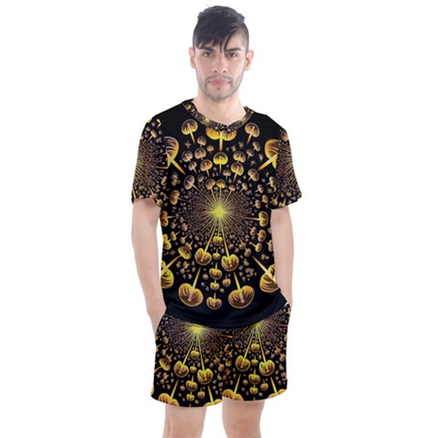 Mushroom Fungus Gold Psychedelic Men s Mesh Tee And Shorts Set by Ravend