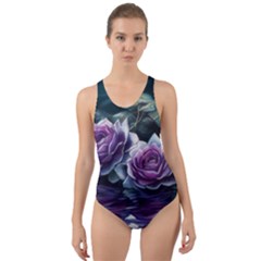 Roses Water Lilies Watercolor Cut-out Back One Piece Swimsuit