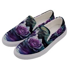 Roses Water Lilies Watercolor Men s Canvas Slip Ons