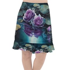 Roses Water Lilies Watercolor Fishtail Chiffon Skirt by Ravend