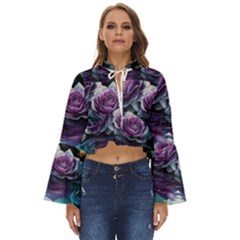 Roses Water Lilies Watercolor Boho Long Bell Sleeve Top by Ravend