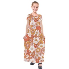 Flowers Petals Leaves Floral Print Kids  Short Sleeve Maxi Dress by Ravend