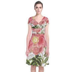 Flowers-102 Short Sleeve Front Wrap Dress